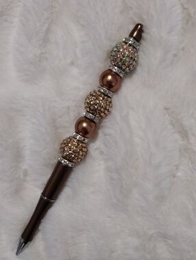 Rhinestone Beaded Ballpoint Pen in Bronze and Gold